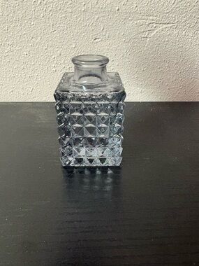 Vintage Textured Glass Mini Vase Square Diamond Pattern Bud Vase